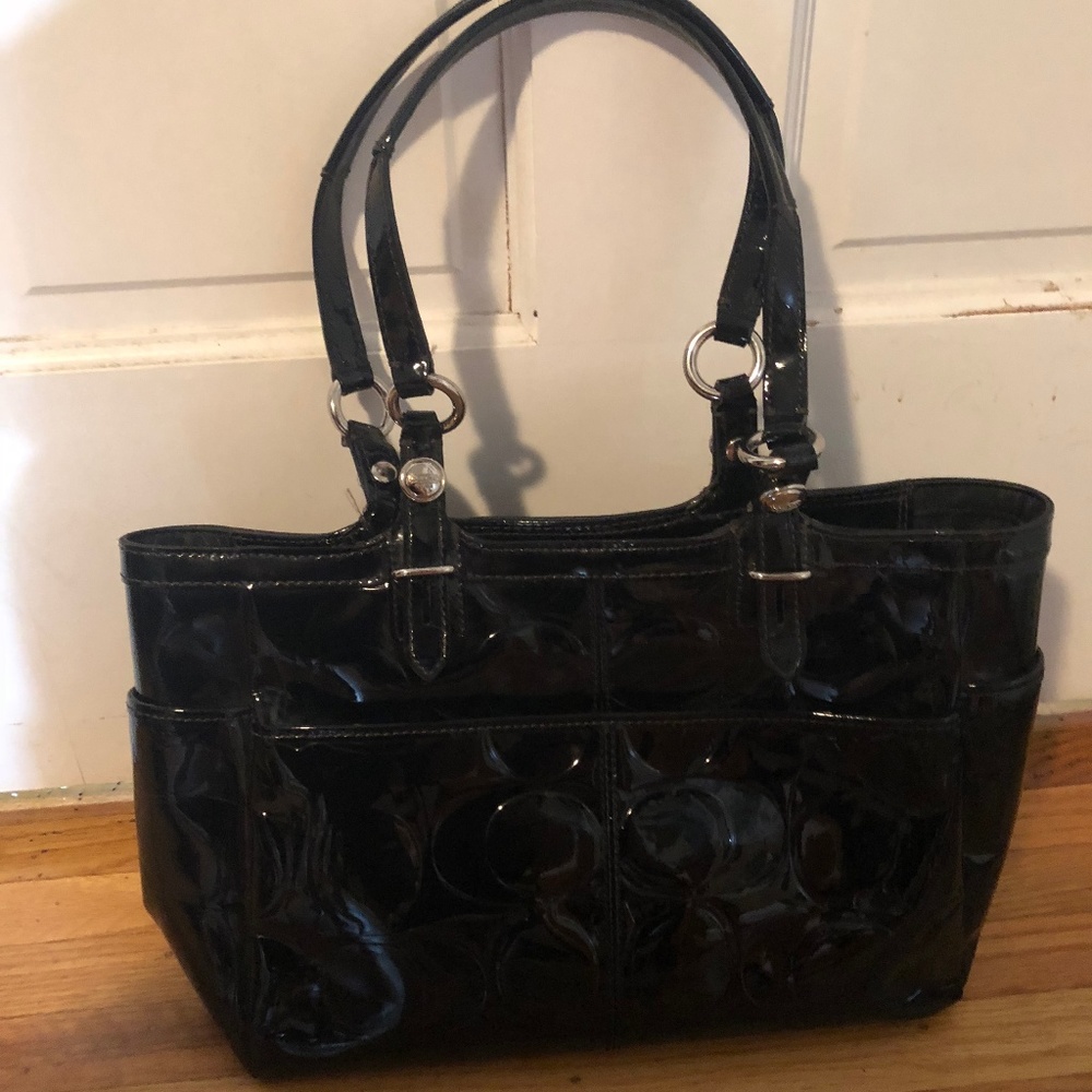 Coach Embossed Gallery Patent Leather Black Tote